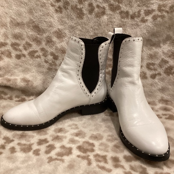 Rebecca Minkoff Chelsea Sabeen White Ankle Leather Studded Boots, Size 6 1/2 - Picture 9 of 15